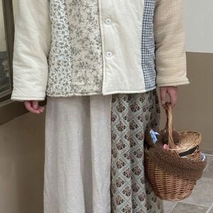 Korean Style Outfits Patchwork Cotton-padded Coat and Printed Skirts